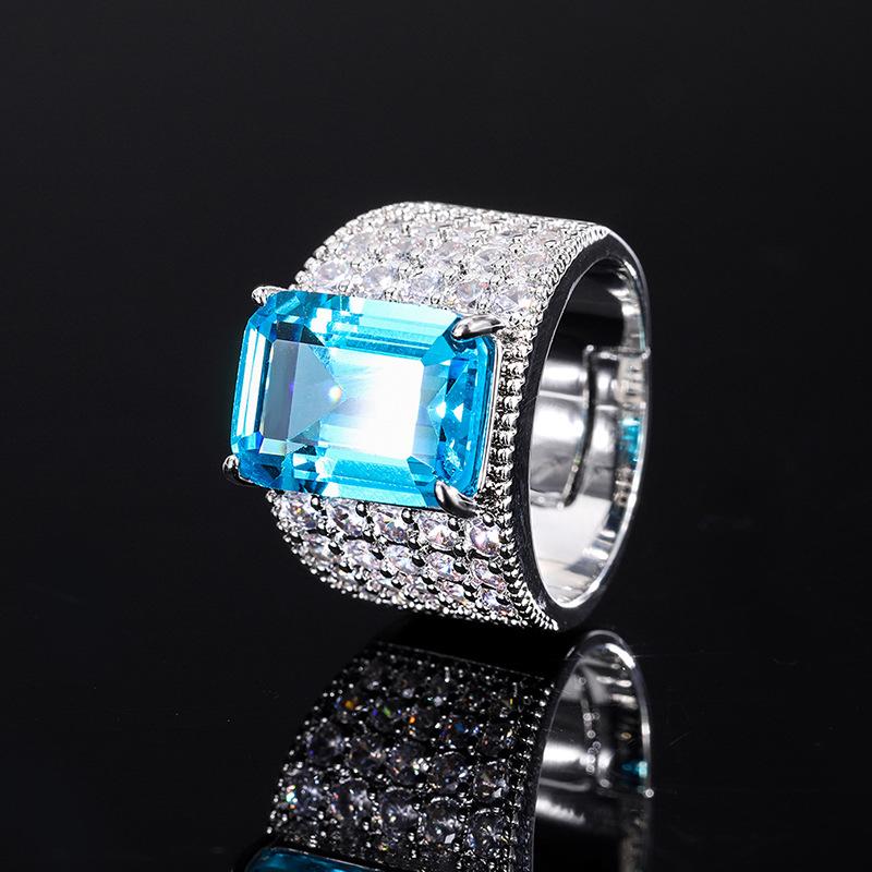 

Jewelry Aquamarine Yellow Diamond Geometric Simple Adjustable Diamond Ring Main Stone 10 * 14 adjustable opening