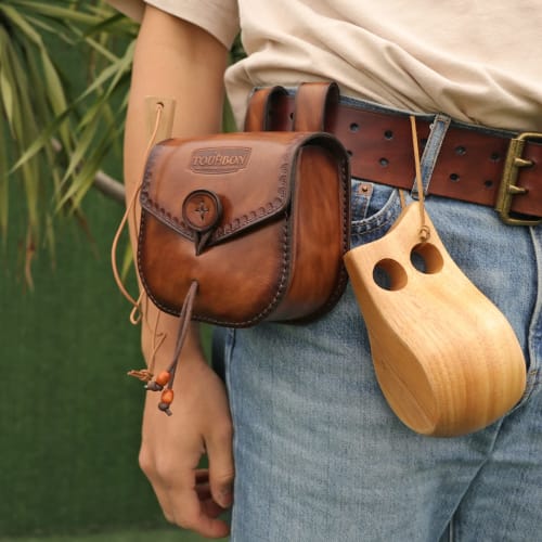 TOURBON Shell Pouch, Leather Tool Pouch, Belt Carry Case for Airsoft, Camping, Mountaineering, and Fishing
