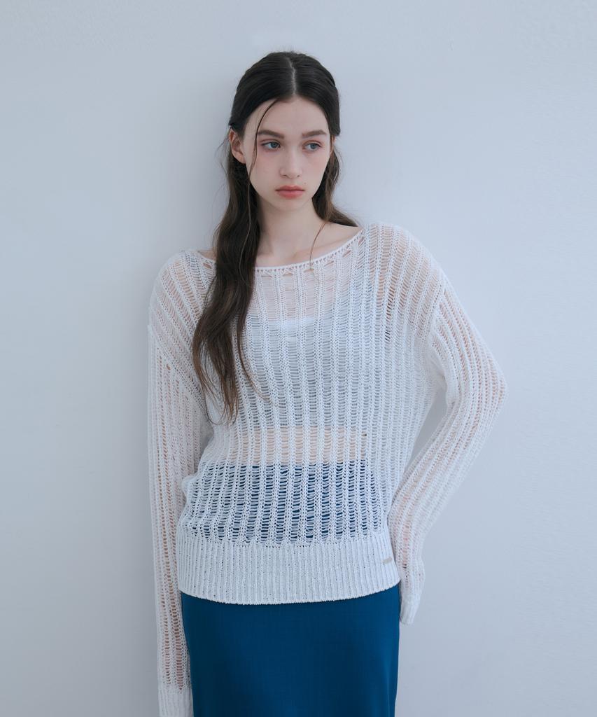 ODER Loose Fit Tape Net Pullover - Ivory