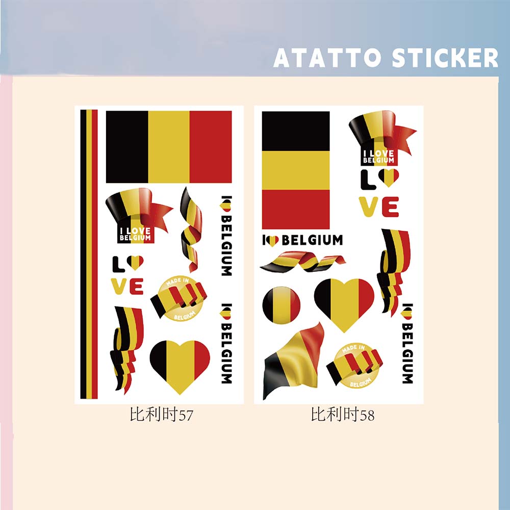 Set of 2 Temporary Tattoos National Flag Decals for Face and Arm, Body Decoration for Football Supporters for Sporting Events