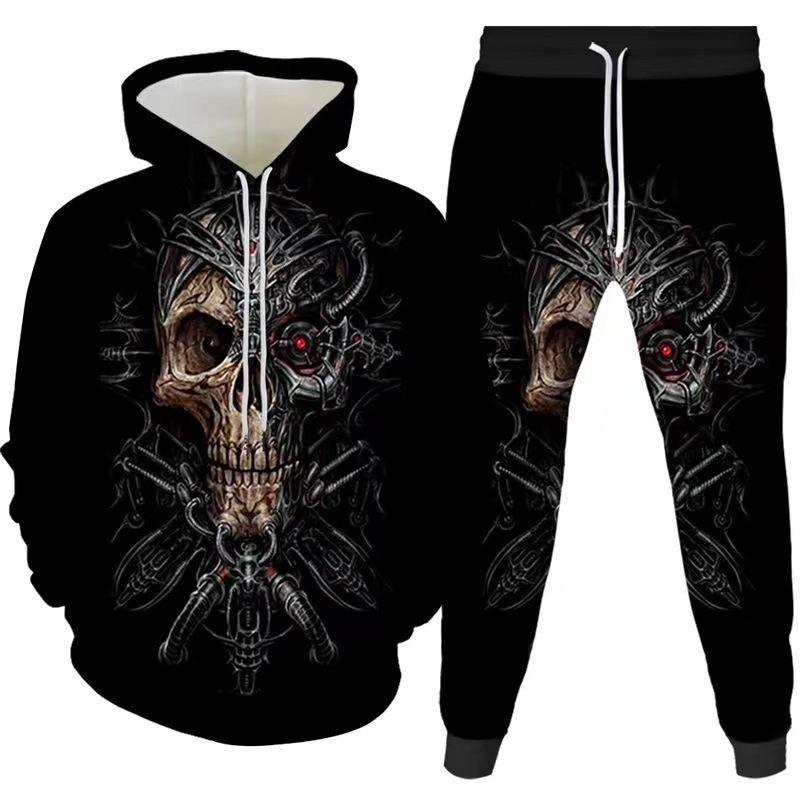 Skull 3D Printed Hoodies Trousers Set Spring Autumn Men Tracksuits Casual Sweashirt Pullover 2 Piece Suit Vintage Men Outfits