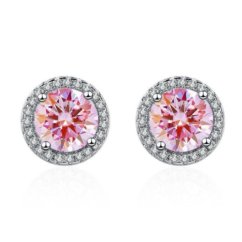 Women Silver Tone Halo Round Big Center Zircon Full Pave Circle Stud Earrings