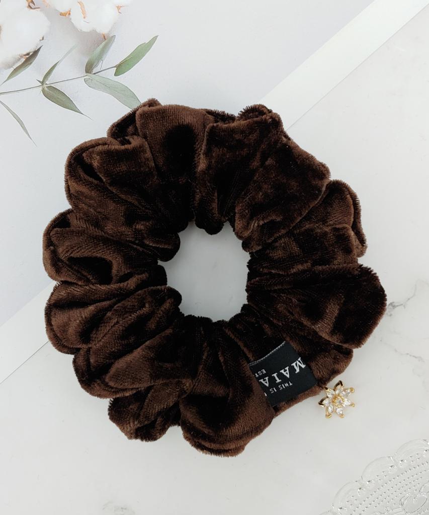 Maia Velvet Crystal Scrunchie Scrunchie Brown