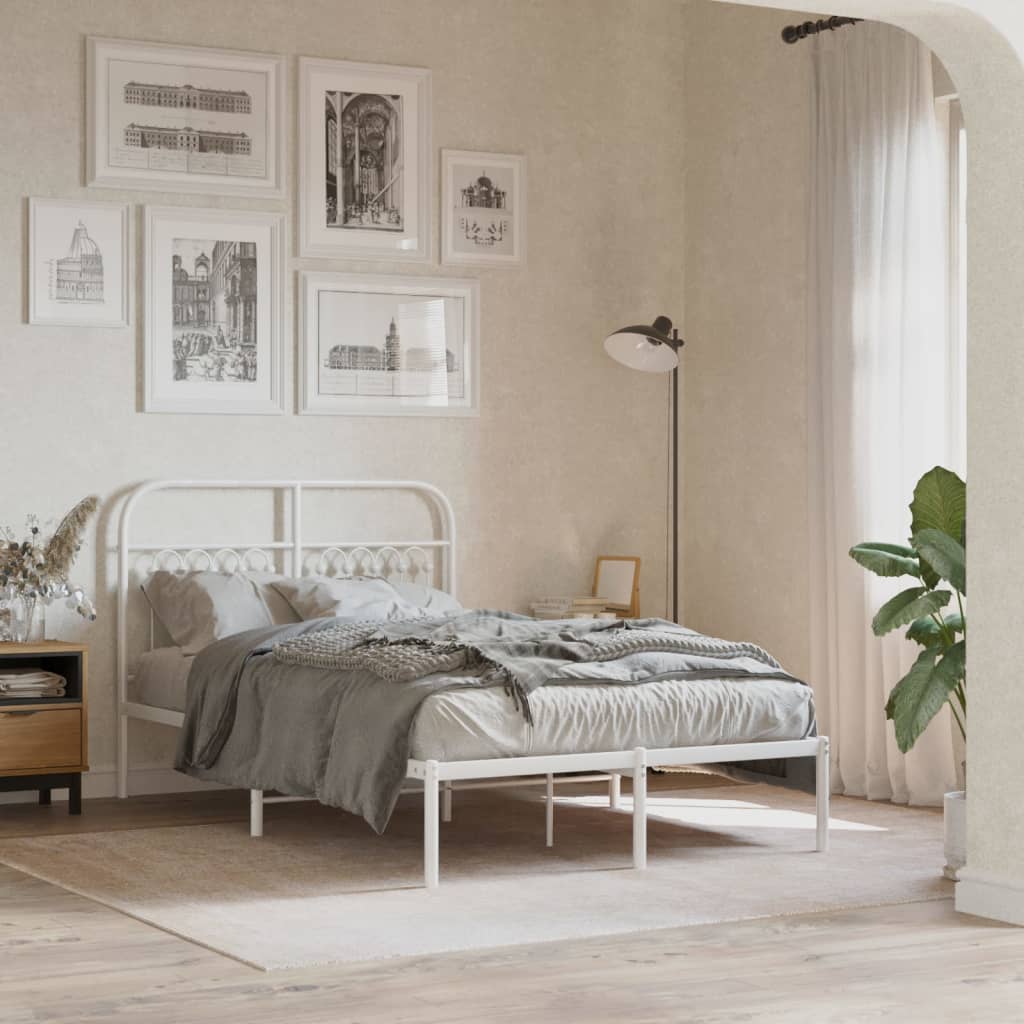 Metal Bed Frame with Headboard White 120 x 190 cm