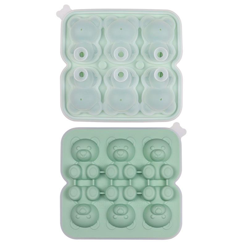 6-Cavity Bear Silicone Ice Cube Mold - Reusable Frozen Treat Maker For Ice Cream, Snow Cone & Ice Balls зелёный