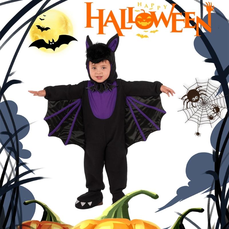 Children Bat Jumpsuit Costume with Hat Halloween Devil Costume Bat Jumpsuit with Wing for Child Boy Girl Cosplay Party