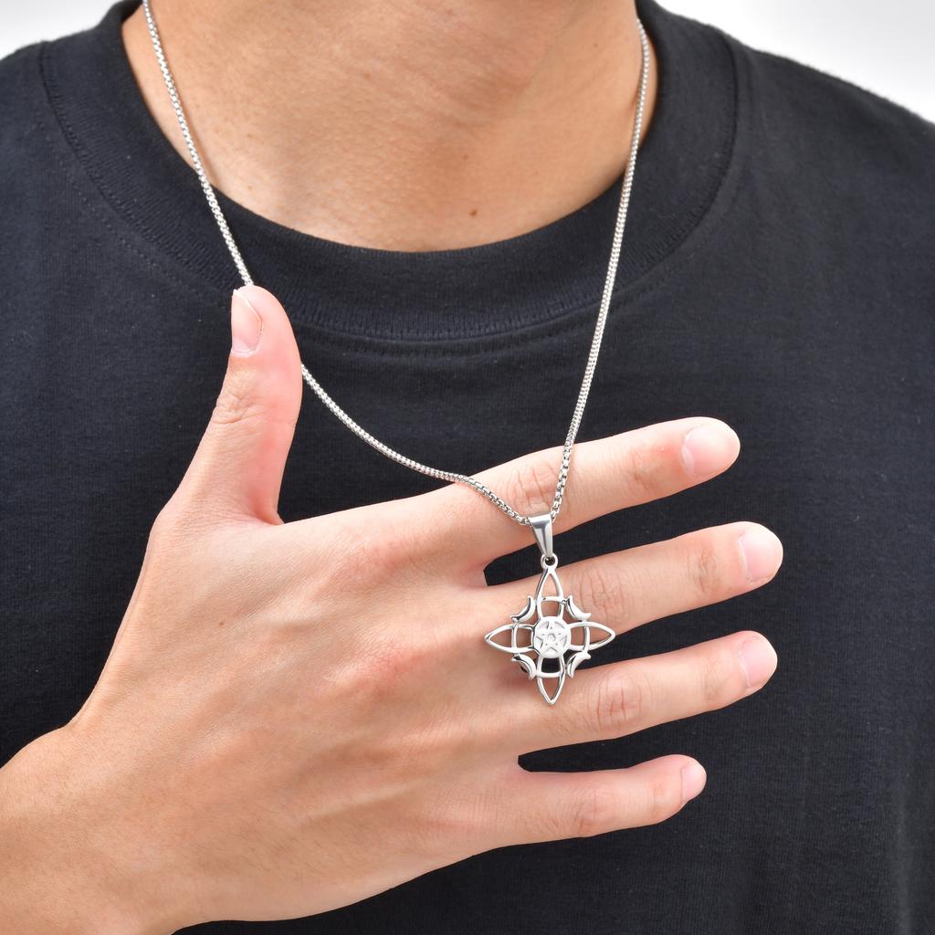 Waterproof Celtic Knot Necklace for Men Women,Witchcraft Moon Pentagram Pendant Necklace,Amulet Jewelry Gift