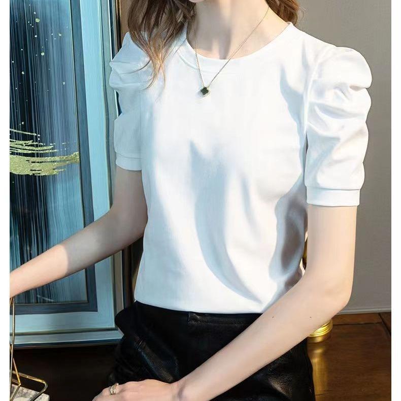Summer Short Sleeve Tee Women's French Style Bubble Sleeve Top