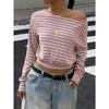 Neues gestreiftes Rundhals-Langarm-Crop-Top für Damen, Y2K schmale Taille sexy lässiges Oberteil für den grenzüberschreitenden Handel