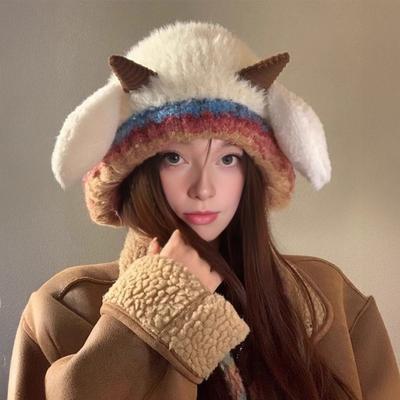 Chapeau Tricoté Design Oreilles d'Agneau Coupe Universelle Chapeau Doux en Peluche Coupe-Vent Photo de Famille Chapeau de Noël 2 en 1 Convertible Chapeau de Père Noël Cabas