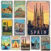 D Flaches Metallschild Vintage Reiseblechschild Set Malta Normandie Spanien Vietnam Portugal Marokko London Rom Sydney Retro Wandkunst D