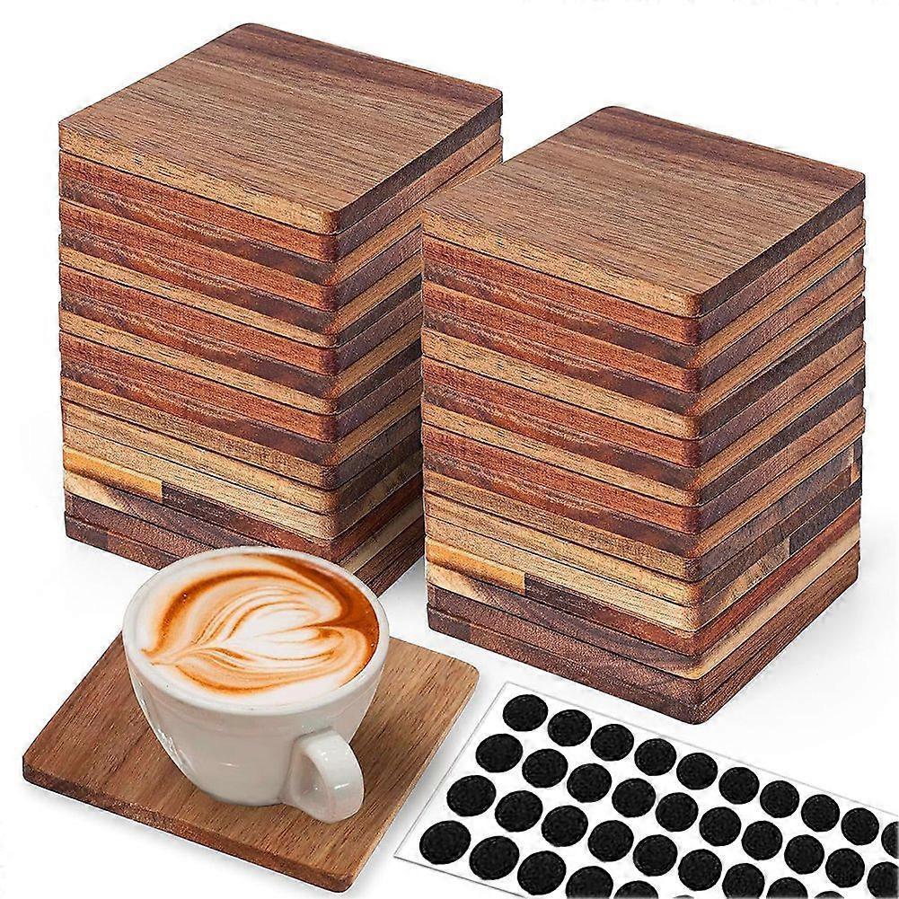 36 Pieces Unfinished Wood Coasters, 4 Inch Square -Wooden Coasters for Crafts with Non-Slip Silicon