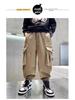 Boys' Winter 2025 Overalls: Medium & Large Kids' Velvet-Lined Streetwear Pants for Spring & Autumn