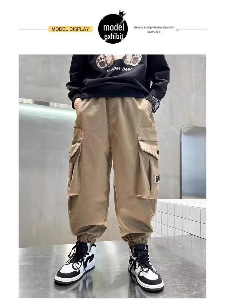 Boys' Winter 2025 Overalls: Medium & Large Kids' Velvet-Lined Streetwear Pants for Spring & Autumn