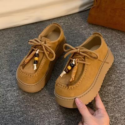 Chaussures Boken à semelles épaisses rehaussantes pour femmes, chaussures kangourou, automne nouveau, décontractées à lacets, chaussures muffin rétro pour femmes