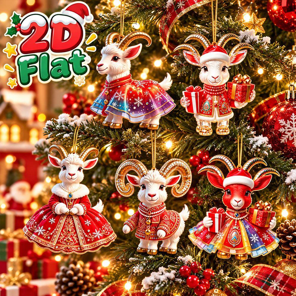 2D Flat Goat Hanging Ornament Set Shining Artificial Rhinestone Animal Hanging Decoration Acrylic Simulation