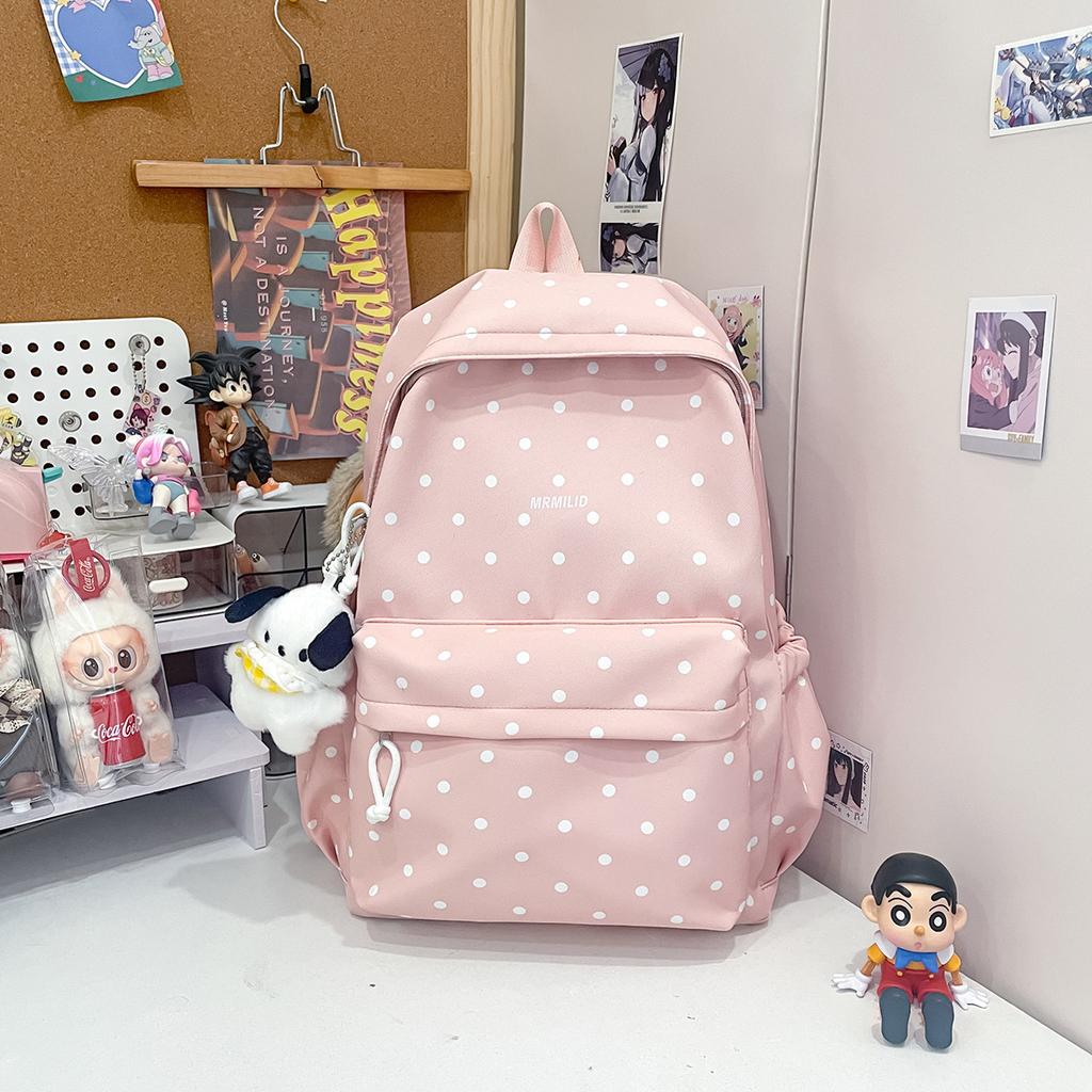 Schoolbag Japanese Fresh Polka Dot Backpack Female Nylon Waterproof Scratch-resistant Wear-resistant Schoolbag Large Capacity Junior High School