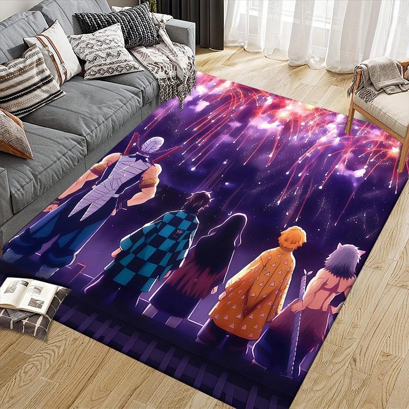 Demon Slayer2 Flannel Pattern Square Carpet,Area Rug,Carpet Rug for Living Room Bedroom Sofa Playroom Decor,Non-slip Floor Mat