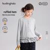 Pudding Haru Girls' Faux Two-Piece Lyocell Ruffle Long Sleeve T-Shirt