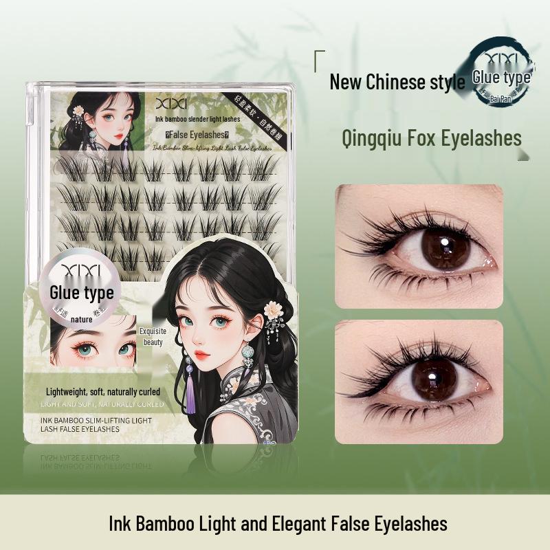 

Qingqiu Fox Natural-Look Self-Adhesive False Eyelashes - Angled, Realistic, Segment Clusters