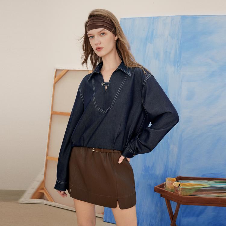 ELLE French Vintage Fashion Design Casual Loose Versatile Long Sleeve Shirt Women shirts EM52088
