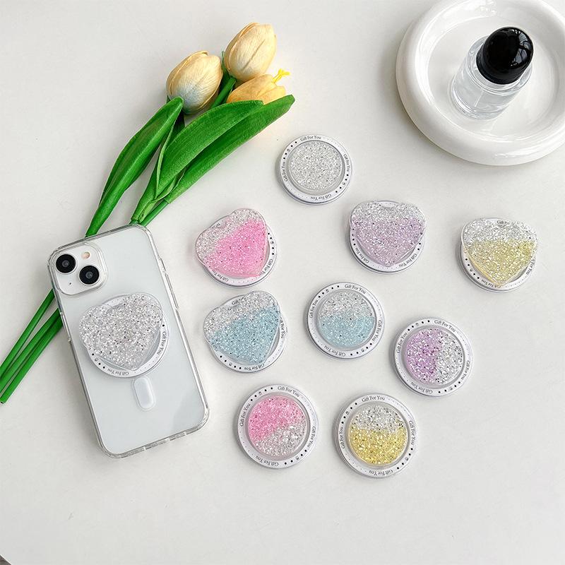 Round Glitter Love Mobile Phone Airbag Bracket Wind Magnetic Suction Magsafe Back Sticker Women'S Small Fresh Ring