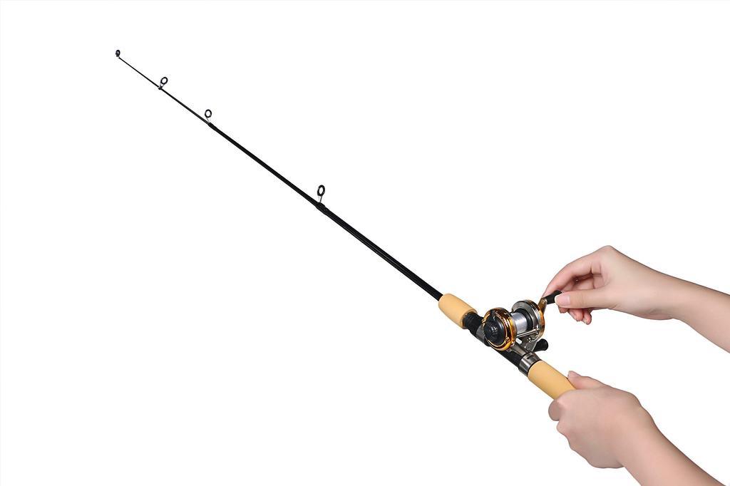 VILTAGE Ice Fishing Rod Set, Compact Rod, Double-Axis Reel, 100cm, for Ice Fishing, Brakuri, Saltwater, with Rod Case (Gold)