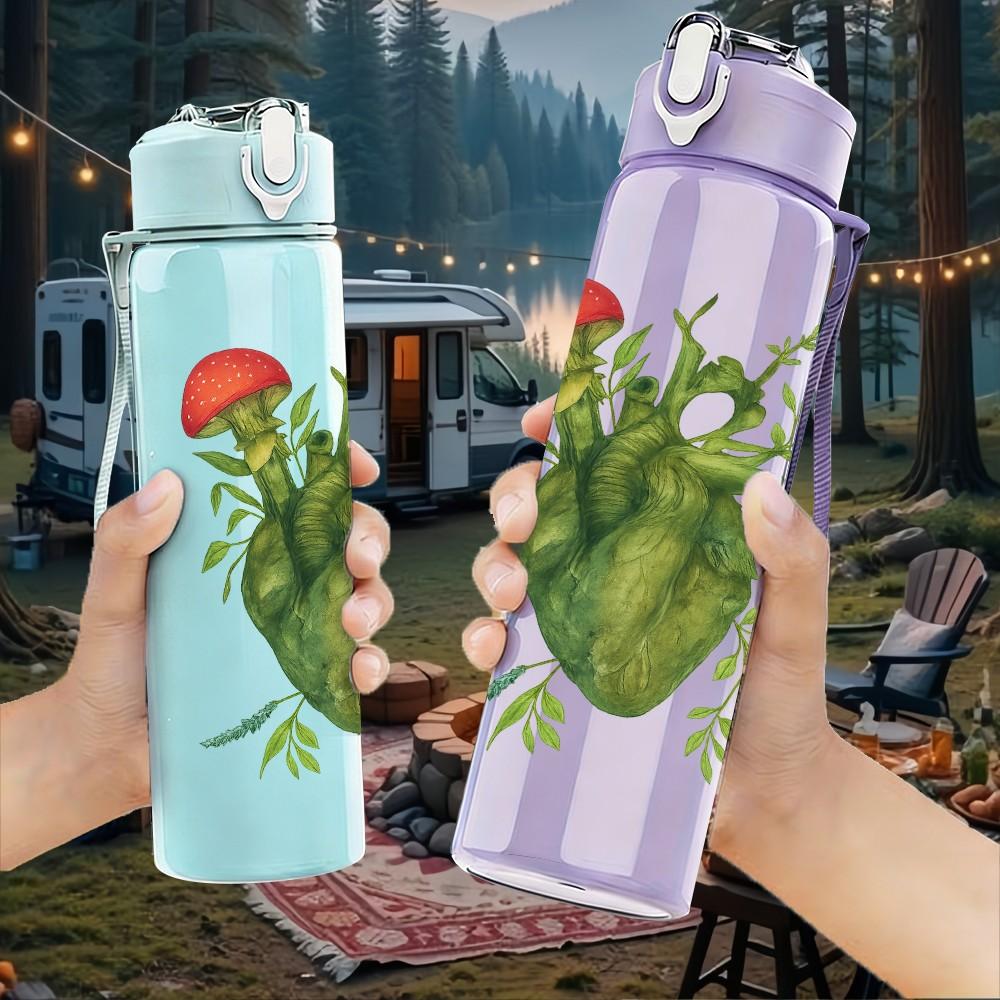 1PC Green Heart Plant Art 750ml Color Plastic Sports Water Bottle Leakproof Flip Straw Lid Suitable for Sports Office Home Use