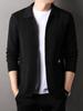 Men's Solid Color Knit Cardigan - Anti-Pilling Casual Jacket for Autumn/Winter 2024