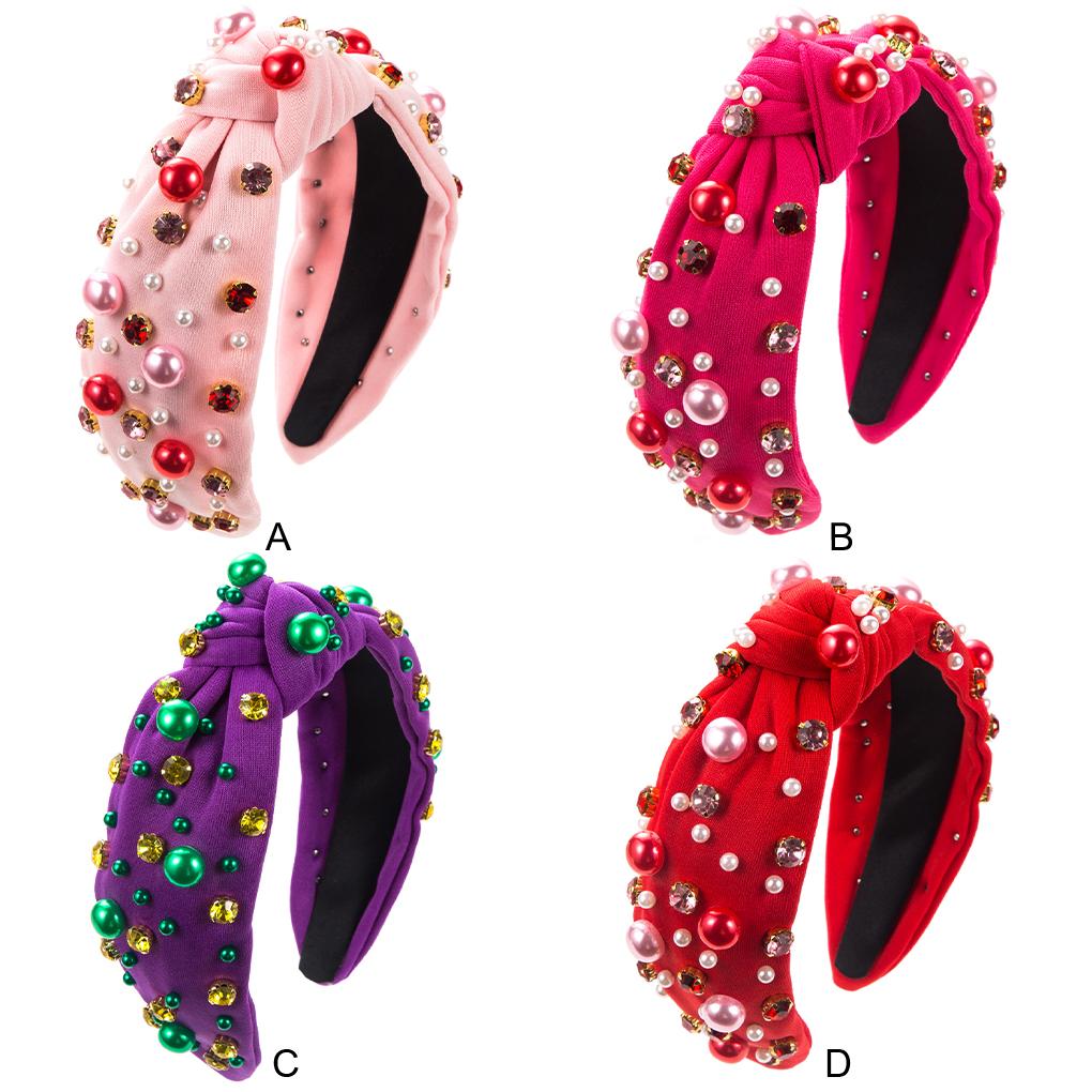 Trendy And Chic Jeweled Wide Top Knot Headband For Fashionable Women Rhinestone Pearl Knot Headbands