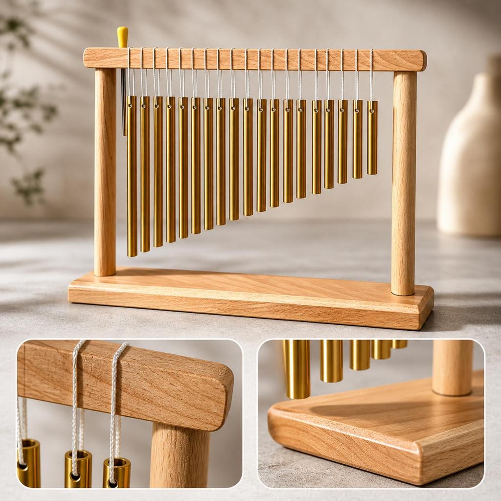 Windspiel mit rechteckigem Holzrahmen Bezaubernde Töne für Balkon, Garten