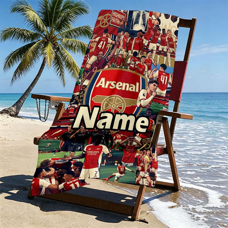 Custom Name Personalized Arsenal F.C Print Beach Towel, for Trip Camping Beach Party Home Decor, Birthday Gift for Family & Friends