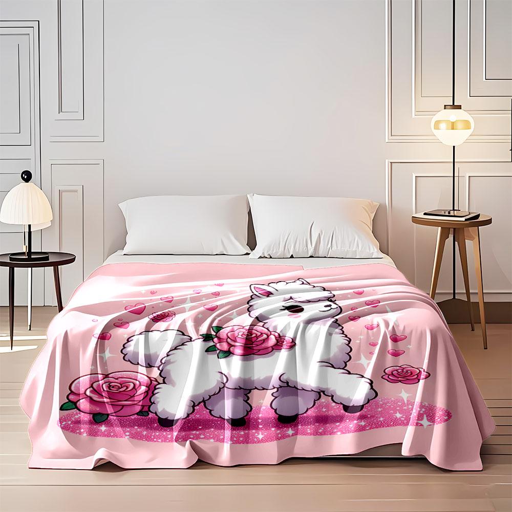 Fluffy Llama with Roses and Hearts print blanket soft and cozy perfect for the living room bed sofa or a nap,gift