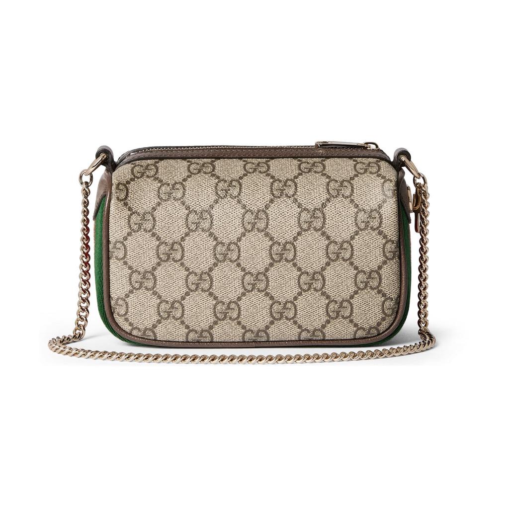 Gucci Ophidia GG Supreme Beige Canvas Chain Crossbody Bag,Brown Leather Trim, Women's Shoulder Bag for Daily Travel 838475-FAE0S-9746