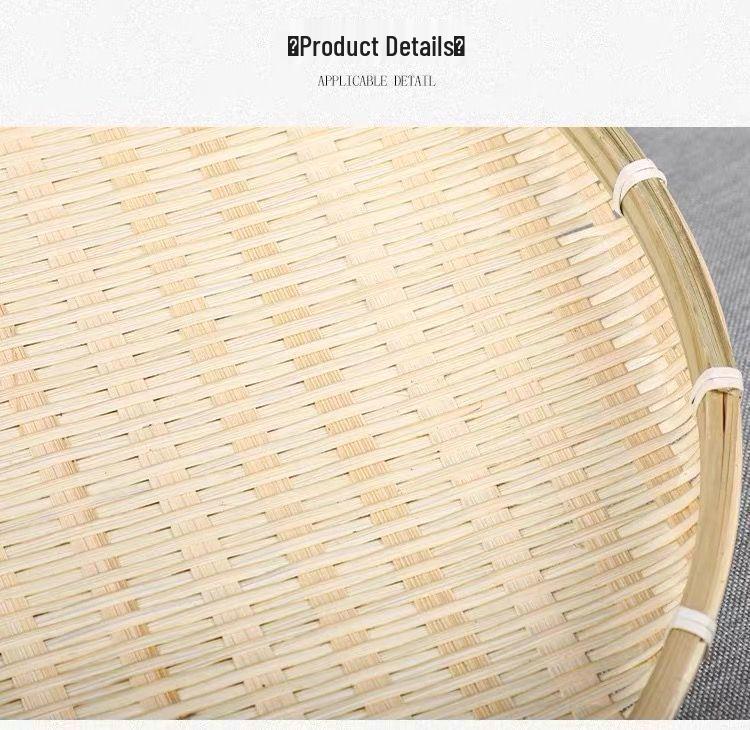 Handmade Round Bamboo Winnowing Basket for Drying Vegetables, Storage Basket with No Holes