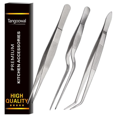 

Tangoowal Rivaa Precision Cooking Tongs, 3-Piece Stainless Steel Tweezers for Cooking, Medical, and Beauty (6.3 inches)