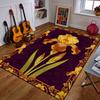 Golden Iris Flower Art On Purple Background Patterned Carpet a Non Slip Rug Suitable for All Seasons and Any Setting, Gift