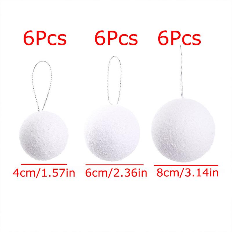 6PC Simulation Snowball Pendants Winter Foam Elegant Christmas Ornaments Holiday White Parties Hanging Snowball Xmas Tree 3 Sizes