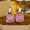 Charm Rose Red Zircon Square Drop Earrings for Ladies Luxury Gold Color Wedding Party Jewelry Gifts