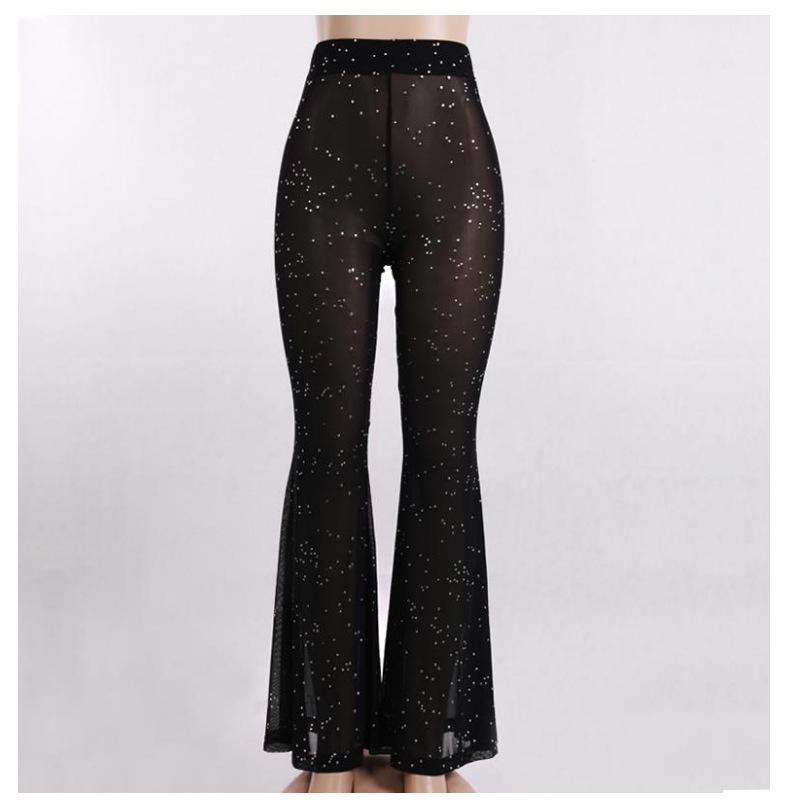 

Sexy See-Through Mesh Flared Summer Pants - Women s Casual Hot Stamping Design XL чёрный
