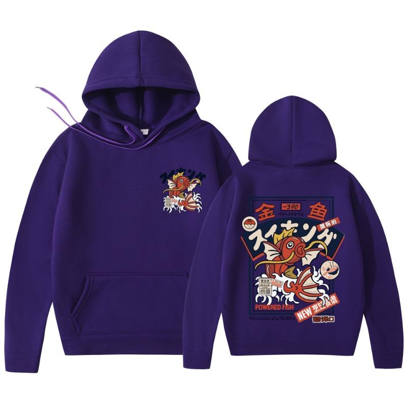 Red Koi Print Fleece Hoodies Harajuku Hip-hop Streetwear Autumn Winter Pullover Men Women Sweatshirt