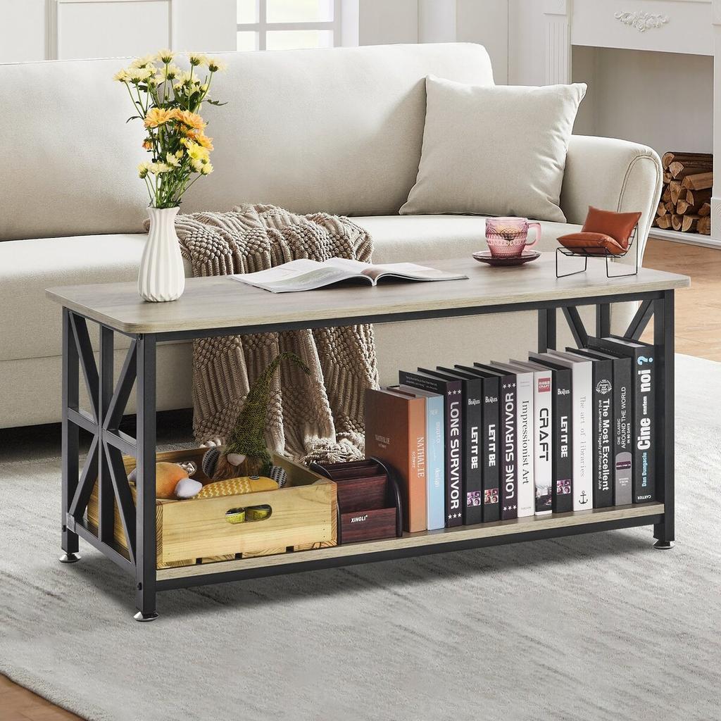 40" Farmhouse Coffee Table Rectangle Table with Open Storage Compartment