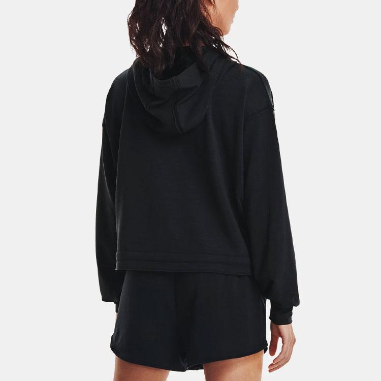 Under Armour Project Rock Johnson Training Sports Loose Short Hoodie Women Hoodie Black 1361059-001