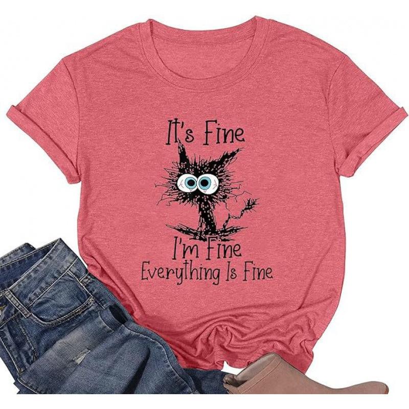 Women's Top Cat Print Short Sleeve T-Shirt