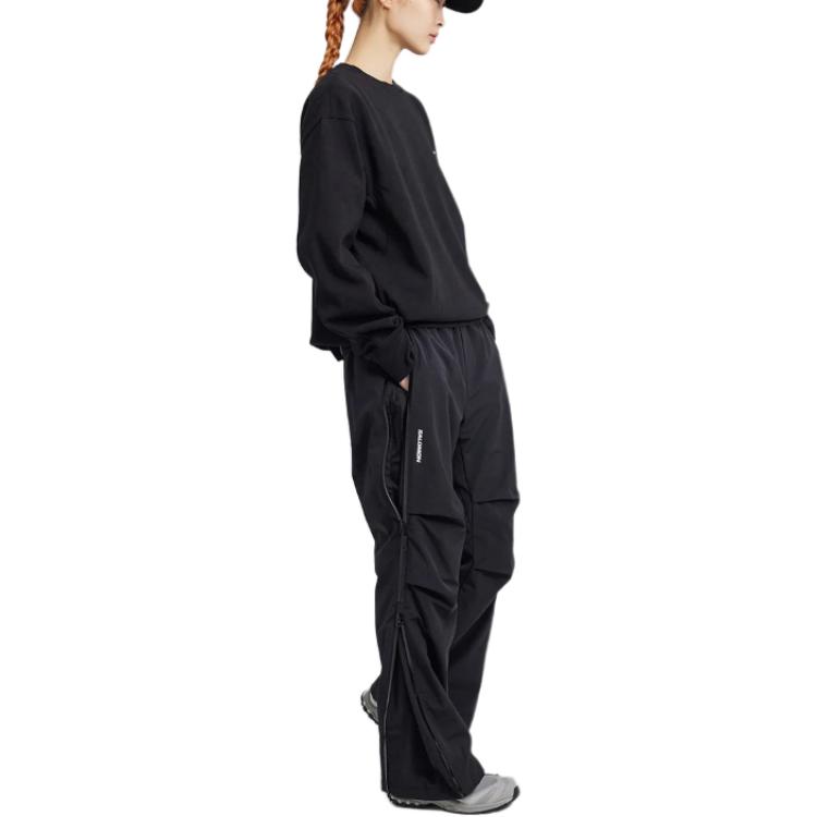 Salomon Solid Color Elastic Waist Straight Loose Casual Pants Unisex bottoms Black LC2392100