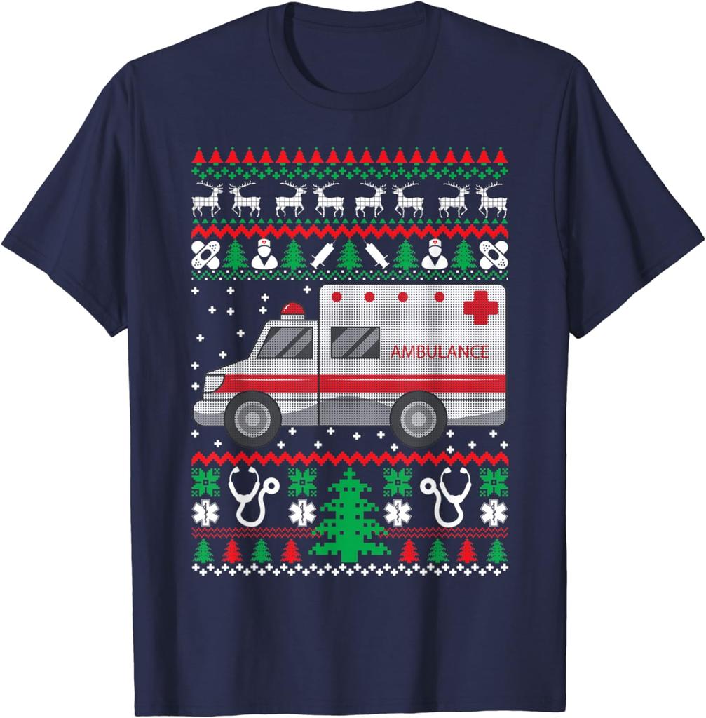 EMT EMS Ambulance Ugly Christmas Sweater Paramedic Gifts TShirt 100 Cotton ONeck Short Sleeve Casual Mens Tshirt Size S3XL