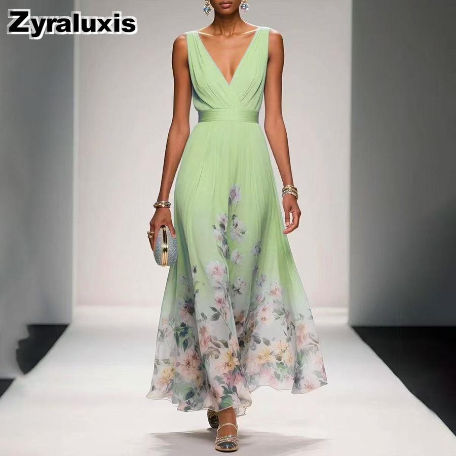 New Summer Sexy V-Neck Chiffon Printed Dress