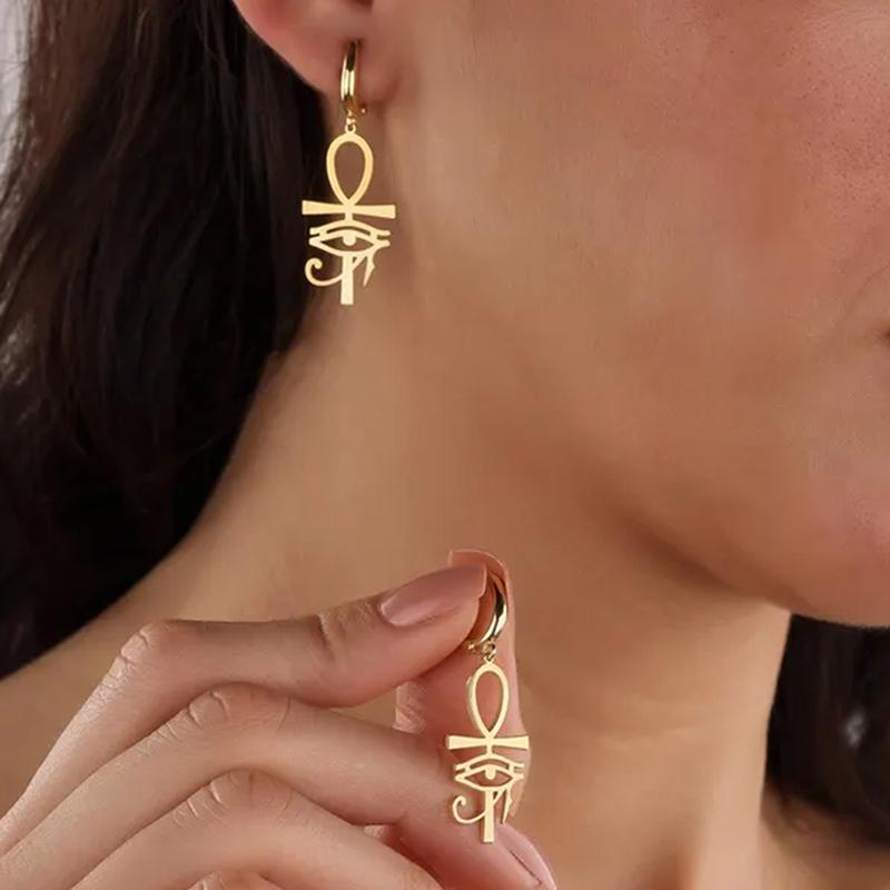 Позолоченные Серьги-Анкхи с Оком Гора для Женщин Древнеегипетский Символ Ювелирные Изделия Подарки золотой