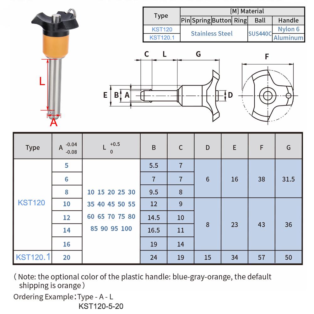 

1 шт. Диаметр 5/6/8/10/12/16 мм BLP Шариковый стопорный штифт Самоблокирующиеся штифты быстрого освобождения Нержавеющая сталь с дисперсионным твердением A8-L60mm оранжевый