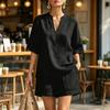 Dámský dvoudílný outfit Letní top s krátkým rukávem a véčkovým výstřihem a šortky Sladěné sady Ležérní dovolená Cestování Lounge set